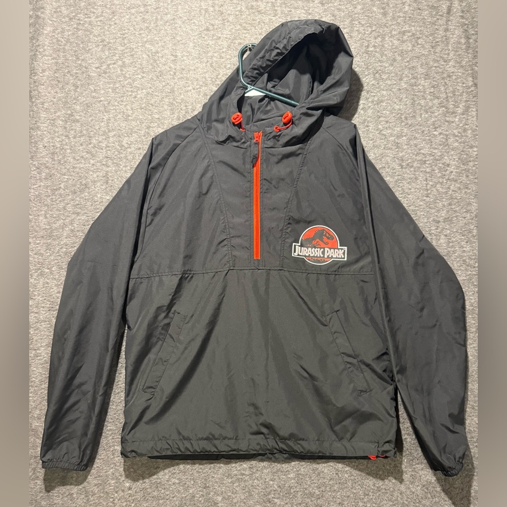 Jurassic Park Universal Studios Windbreaker Jacket Pullover Mens S black red